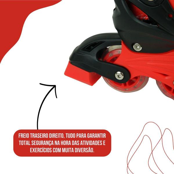 Imagem de Patins Roller Semi Profissional Ajustável 4 Rodas Nº 32-35 C/ Kit Proteção Completo