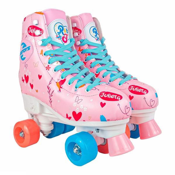 Imagem de Patins Romeu E Julieta Quad Rosa Infantil Para Meninas 34-37 Com Kit Proteção - Unitoys