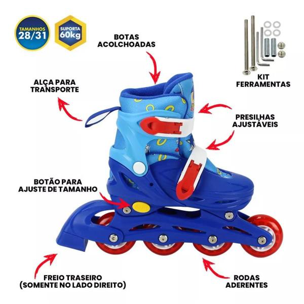 Imagem de Patins Sonic Inline E Triline Com Kit De Proteção 28-31 Bbr S003