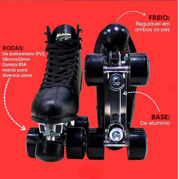 Imagem de Patins Tradicional Quad Traxart Klassic Preto 4 Rodas ABEC-5