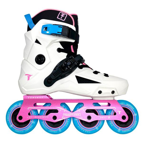 Imagem de Patins Traxart Revolt Turbo Branco com Rosa - 80mm ABEC-9 Cromo