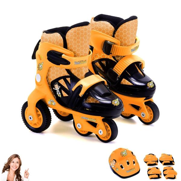 Imagem de Patins Triline com Kit Proteção Completo Infantil Menino Tamanho 27 ao 30