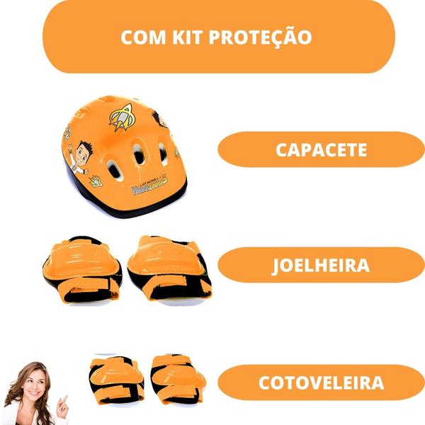 Imagem de Patins Triline com Kit Proteção Completo Infantil Menino Tamanho 27 ao 30