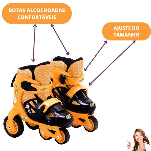 Imagem de Patins Triline com Kit Proteção Completo Infantil Menino Tamanho 27 ao 30