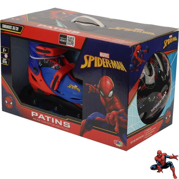 Imagem de Patins Triline Homem Aranha Heróis Marvel Rodas de Gel Menino Tam 36 ao 39 + Kit Proteção completo