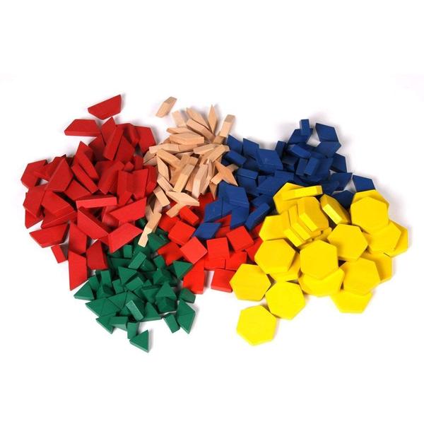 Imagem de Pattern Blocks hand2mind Wood para crianças e jardim de infância (conjunto 250)