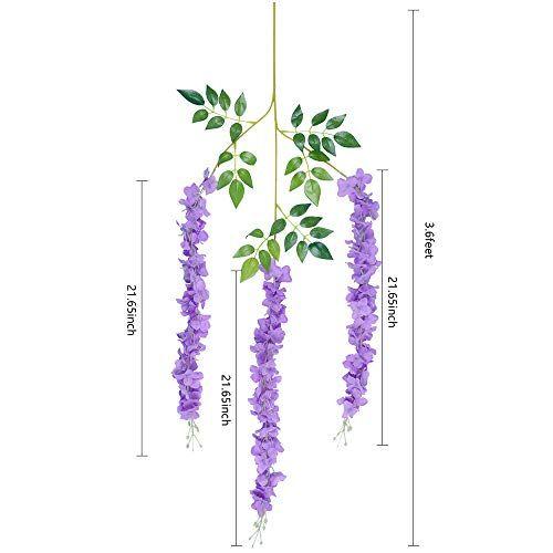 Imagem de Pauwer 24 Pack (86.6 FT) Artificial Wisteria Vine Ratta Fake Wisteria Hanging Garland Silk Long Hanging Bush Flowers String Wedding Party Decor (Roxo)