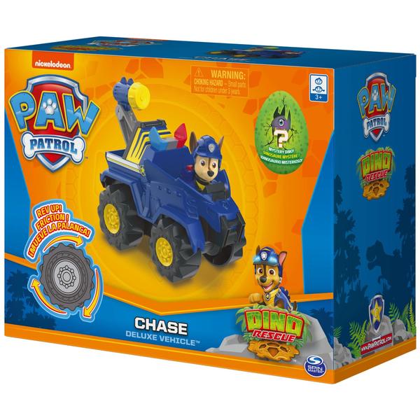 Imagem de Paw Patrol, Dino Rescue Chase's Deluxe Rev Up Vehicle com figura misteriosa de dinossauro