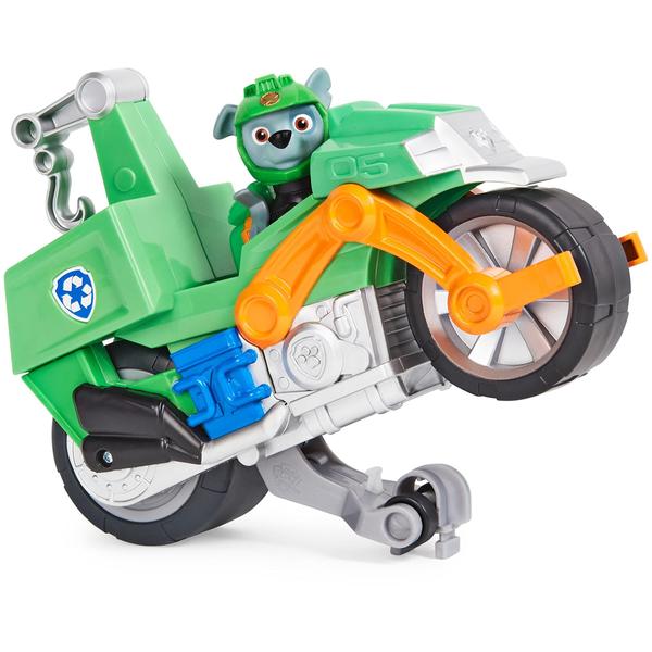 Imagem de Paw Patrol, Moto Pups Rocky's Deluxe Pull Back Motocicleta Veículo de motocicleta com característica e figura wheelie