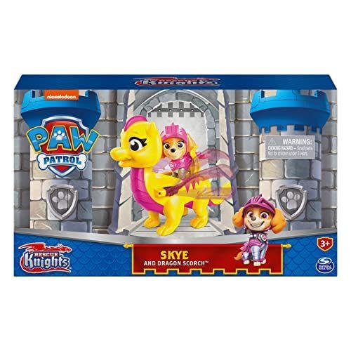 Imagem de Paw Patrol, Rescue Knights Skye e Dragon Scorch Action Figures Set, Brinquedos Infantis para Idades 3 ou mais