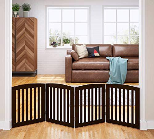 Imagem de PAWLAND Wooden Freestanding Foldable Pet Gate para cães, 24 polegadas 4 painéis Passo sobre a cerca, portão do cão para a casa, porta, escadas, extra largo (Espresso, 24 "Height-4 painéis)