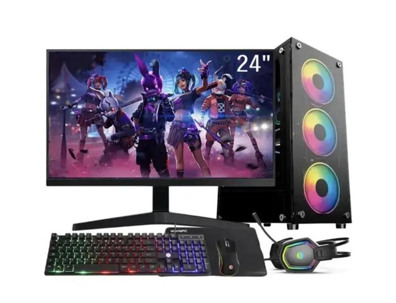 PC Completo Clique PC i7 16GB, SSD 512GB, RX 580 8GB, Kit gamer, Monitor 23.6 windows 10