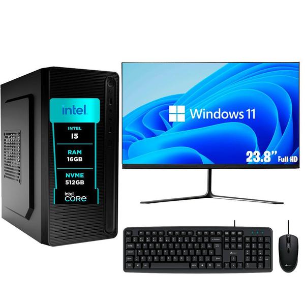 Imagem de Pc Completo eFacini, Intel Core i5, 16GB, Monitor 24 Polegadas, SSD NVMe de 512gb e HD 1TB