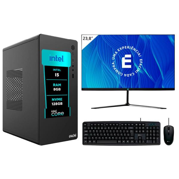 PC Completo eFacini, Intel Core i5, 8GB, RAM SSD Monitor 24 polegadas Windows 11 Escritório e Tarefas Diária.