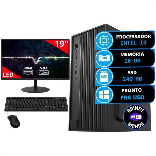 Imagem de Pc Computador Completo Intel Core I3 16gb Ssd 240gb Monitor