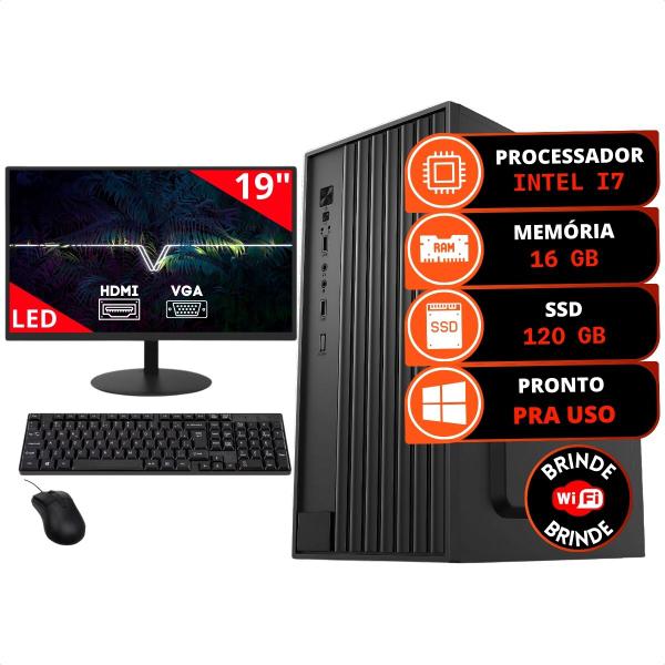 Imagem de Pc Computador Completo Intel Core I7 16gb Ssd 120gb Monitor