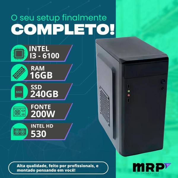 Imagem de Pc Computador Completo Intel I3 6 Geração 16gb Ssd 240gb Monitor 19