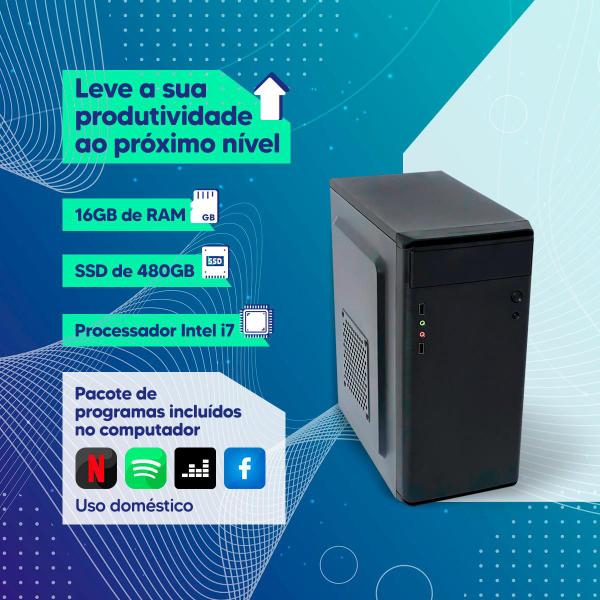 Imagem de Pc Computador Completo Processador  Intel Core I7 Memória 16gb SSD 480gb Fonte 200W Monitor 19" LED Windows 10 