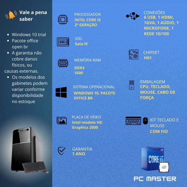 PC Computador CPU Intel Core i5 16GB Memória ram SSD 120GB kit teclado e mouse - PC Master Imagem de PC Computador CPU Intel Core i5 16GB Memória ram SSD 120GB kit teclado e mouse - PC Master