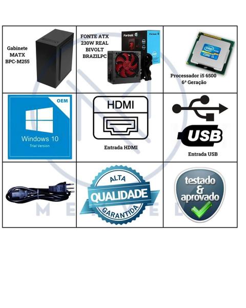 Imagem de PC Computador CPU Intel Core I5 6ª, H310, 8GB Memória DDR4 Kingston, SSD 240GB, Fonte Real 500w