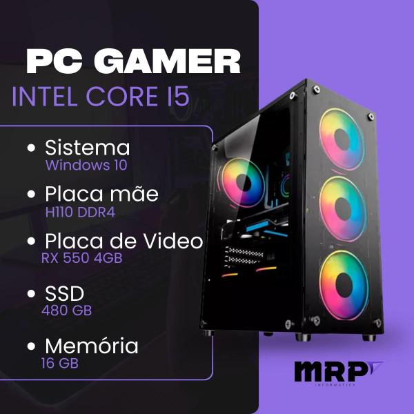 Imagem de Pc Computador Gamer Completo Intel core I5 6ª geração memória 16gb SSD 480gb placa de Vídeo Rx 550 4gb fonte 500W  Windows 10 Monitor 19"