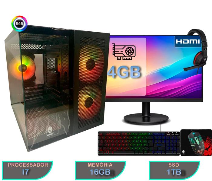Pc Computador Gamer I7 4 16gb Ssd 1tb Monitor 23 Placa 4gb - Intel