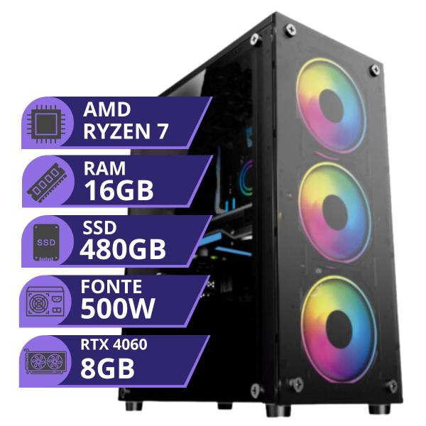 Imagem de Pc Computador Gamer Processador AMD Ryzen 7 5700x Memória 16gb SSD 480gb RTX 4060 8gb Fonte 500W Windows 11