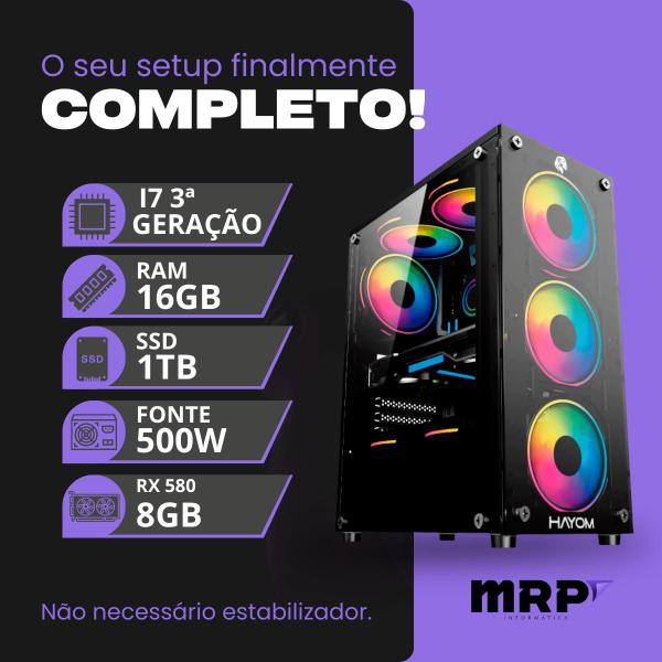 Imagem de Pc Computador Gamer Processador Intel Core I7 3.4ghz SSD 1tb Memória 16gb RX580 8gb Fonte 500W Windows 10