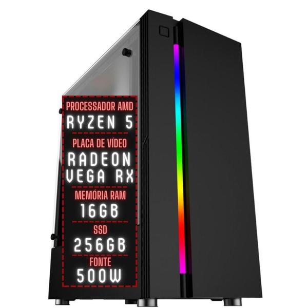 Imagem de PC Gamer 3green Force AMD Ryzen 5 16GB DDR4 Placa de vídeo Radeon RX SSD 256GB Fonte 500W 3GFO-011