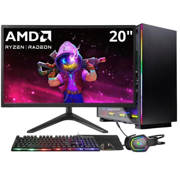 Imagem de PC Gamer 3green Winner, AMD Ryzen 5 4600G, 8GB DDR4, SSD 256GB, Gráficos Radeon VEGA, Fonte 500W, Monitor 20" LED, Kit Gamer completo - GSW-24005