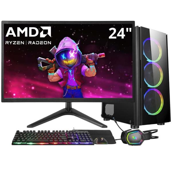 Imagem de PC Gamer 3green Winner, AMD Ryzen 5 5600G, 16GB DDR4, SSD 1TB, Gráficos Radeon VEGA, Fonte 500W, Monitor 24" LED, Kit Gamer completo - GSW-24010