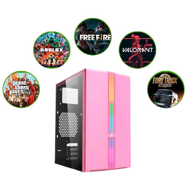 Imagem de PC Gamer Alligator Shop Rosa Pink Feminino Intel i5 3470 GeForce GT 730 4GB Memoria 16GB DDR3 SSD 240GB Monitor 20 Wifi