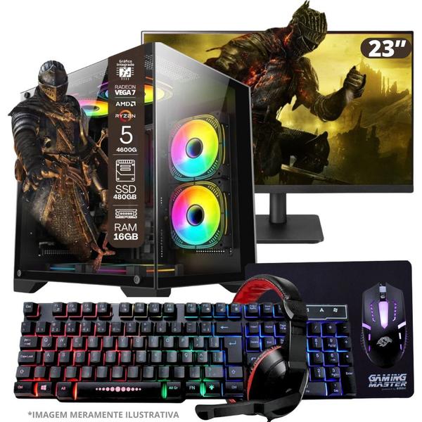 PC Gamer AMD Ryzen 5 4600G, 16GB RAM, Placa de video Radeon Vega 7, SSD 480GB, Fonte 550W + Monitor 23" LED 75hz + Kit Gamer Completo - TOB COMPUTERS