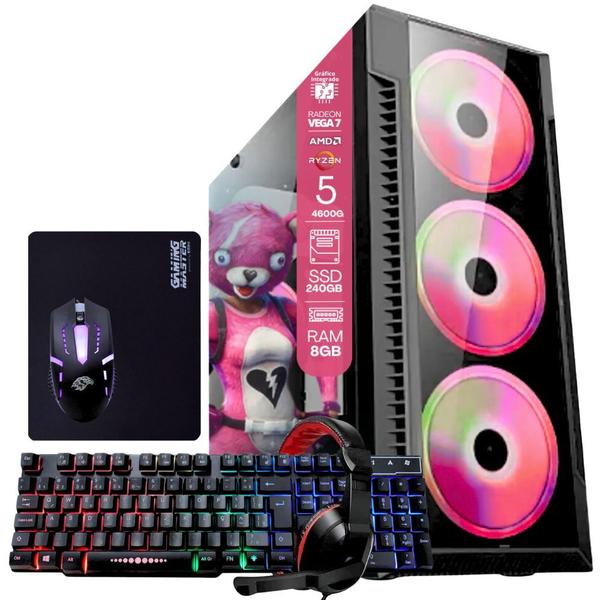 PC Gamer AMD Ryzen 5 4600G, 8GB RAM, Placa de video Radeon Vega 7, SSD 240GB, Fonte 200W + Kit Gamer Completo - TOB COMPUTERS