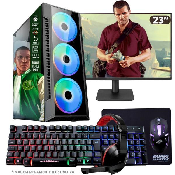 PC Gamer AMD Ryzen 5 4600G, 8GB RAM, Placa de video Radeon Vega 7, SSD 240GB, Fonte 200W + Monitor 23" LED 75hz + Kit Gamer Completo - TOB COMPUTERS