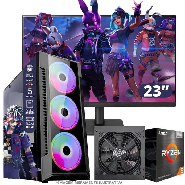 PC Gamer AMD Ryzen 5 5600GT, 16GB RAM, Placa de video Radeon Vega 7, SSD 240GB, Fonte 550W + Monitor 23" LED 75hz - TOB COMPUTERS