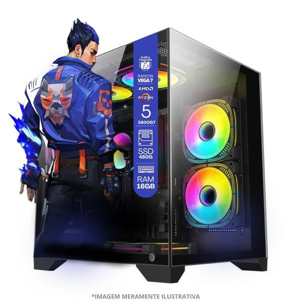PC Gamer AMD Ryzen 5 5600GT, 16GB RAM, Placa de video Radeon Vega 7, SSD 480GB, Fonte 550W, Gabinete Aquário, Water Cooler - TOB COMPUTERS