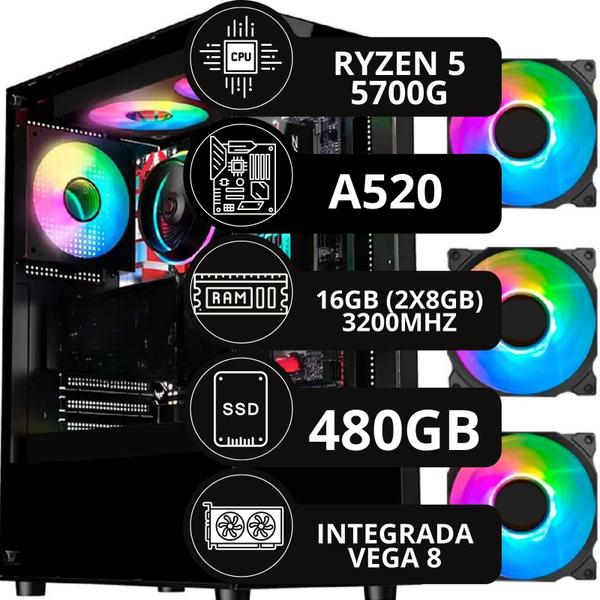 Imagem de Pc Gamer Amd Ryzen 7 5700g Vega 8 16gb Ddr4 3200mhz Ssd 480gb