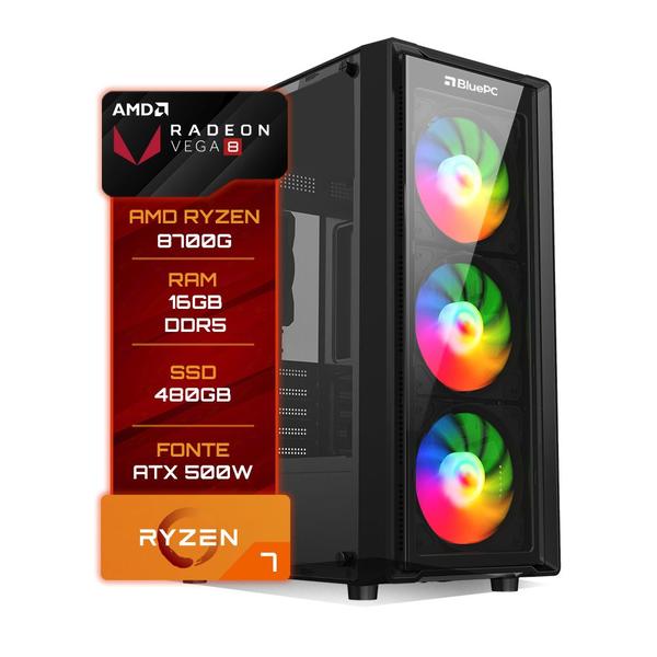 Imagem de Pc Gamer BluePC Amd Ryzen 7 8700g 16gb Ddr5 Ssd 480gb Vega 8 - Fonte 500w