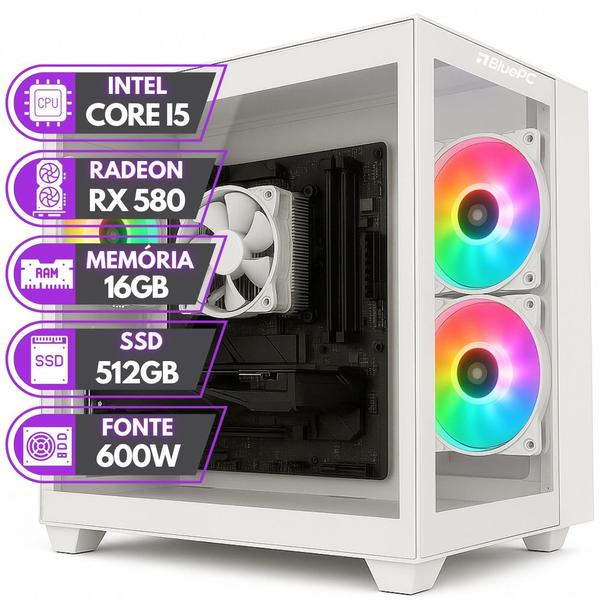 PC Gamer BluePC RUSH - Intel Core i5 16GB RAM Radeon RX 580 8GB SSD 512GB Branco - PGBP-RUS1031