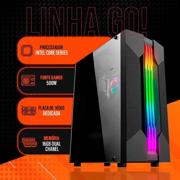 Imagem de PC Gamer Completo 2Eletro Go, Intel Core i5, 16GB RAM, Radeon RX 4GB, SSD 1TB, 500W 80 Plus, Monitor 23" Full HD 75Hz, Kit Gamer com Headset - PG2E-RGB1025GO