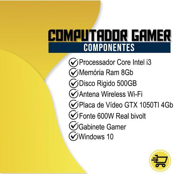 Imagem de Pc Gamer Completo i3 Gtx1050 8Gb Hd500Gb Fonte Real 500w