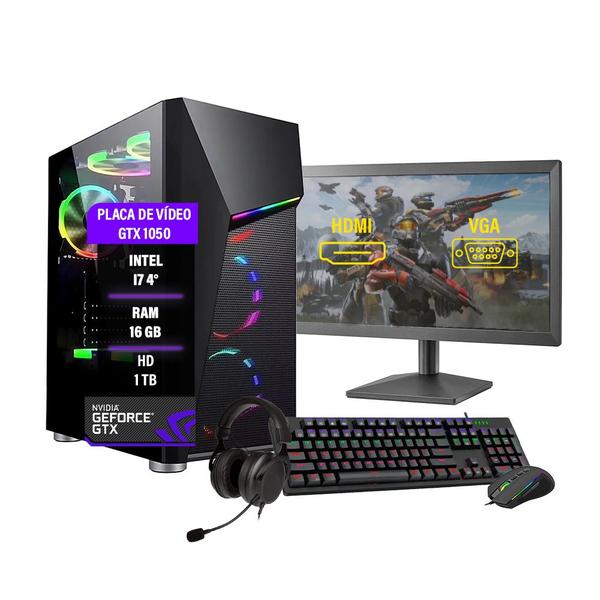 Imagem de Pc Gamer Completo I7 16Gb GTX 1050 2GB SSD 240GB Monitor19