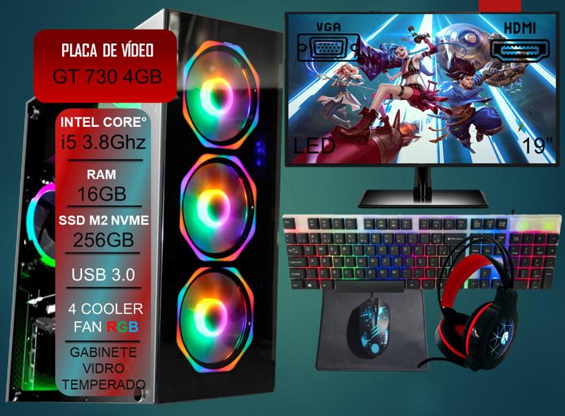 Imagem de PC Gamer Completo Intel Core i5 3.8Ghz RAM 16GB GT 730 4GB SSD 256GB - Windows 10 - ADVANCEDTECH