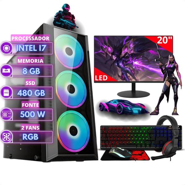 Imagem de Pc Gamer Completo Intel I7 8gb Ssd 480gb Com Monitor