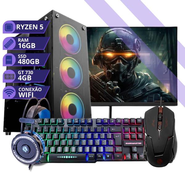 Pc Gamer Completo MRP Informática Processador Ryzen 5 Memória 16gb SSD 480gb Placa Vídeo 4gb Fonte 500W Windows 11 Monitor 19LED - Mrp Informatica