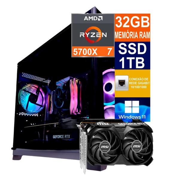 Imagem de Pc Gamer Computador Cpu Ryzen 7 5700X / SSD 1TB M2 NVME / 32gb Memória Ram DDR4 / Rtx 4060 8gb