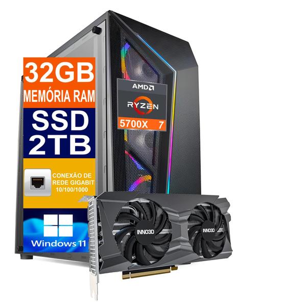 Imagem de Pc Gamer Cpu Ryzen 7 5700x, Ssd 2Tb M.2 Nvme,32b Memória Ram Ddr4, RTX 3060ti 8gb, Windows 11 Pro