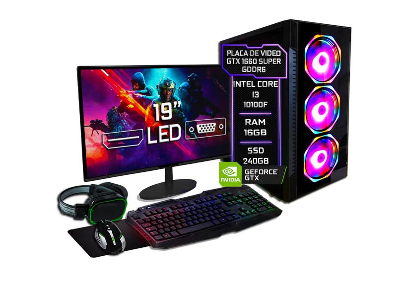 Imagem de PC Gamer Fácil Completo Intel Core i3 10100f (10ª Geração) 16GB DDR4 GTX 1660 Super 6GB SSD 240GB 500W - Monitor 19"