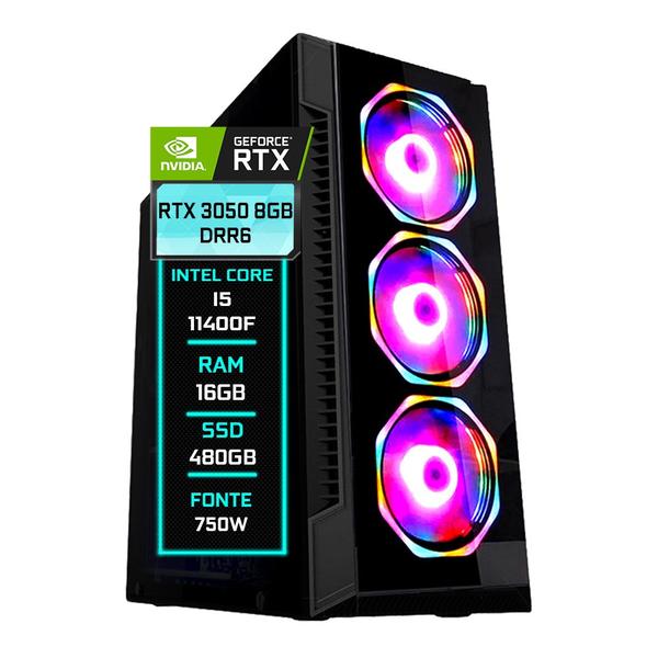 PC Gamer Fácil Intel core I5 11400F ( 11ª Geração) 16GB DDR4 RTX 3050 8GB GDDR6 SSD 480GB - Fonte 750w - Fácil Computadores